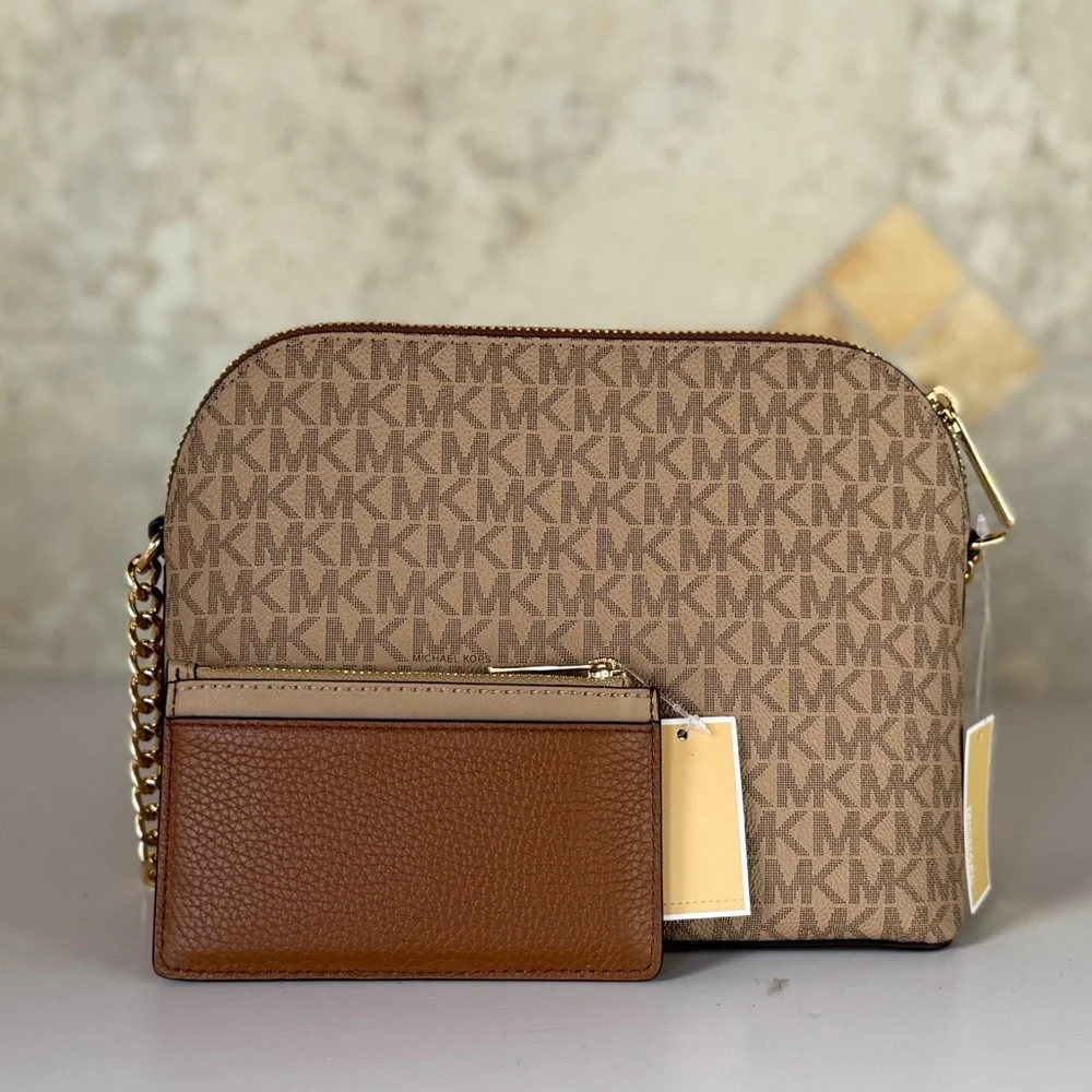 Michael Kors Jet Set Travel Dome Brown Crossbody Bag + Wallet Set - Picture 2 of 15